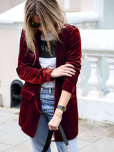 Aurohaya Velvet Blazer for Women Elegant Mid-Length Buttoned Jacket